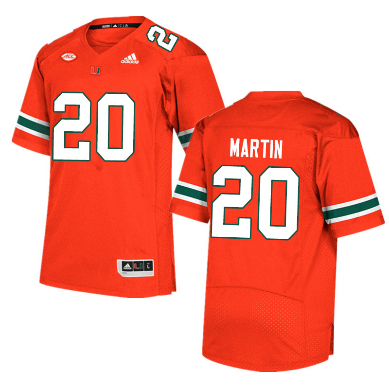 Adidas Miami Hurricanes #20 Asa Martin College Football Jerseys Sale-Orange